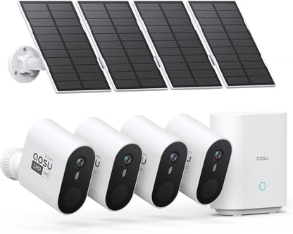 3K/5MP Solar Security Cameras Outdoor Wireless, Ultra HD Video Home Security System 4-Cam Kit with 166° Ultra Wide Angle, Cam-To-Cam Sync, Color Night Vision, Spotlight & Siren, No Monthly Fees