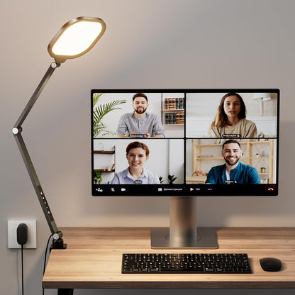 Video Conference Light for Computer, Dimmable Zoom Lighting for Video Calls, Meeting, Laptop & Webcam, 15W Ring Light with C- Clamp,Swing Arm, Remote, Memory & Timer CRI >95