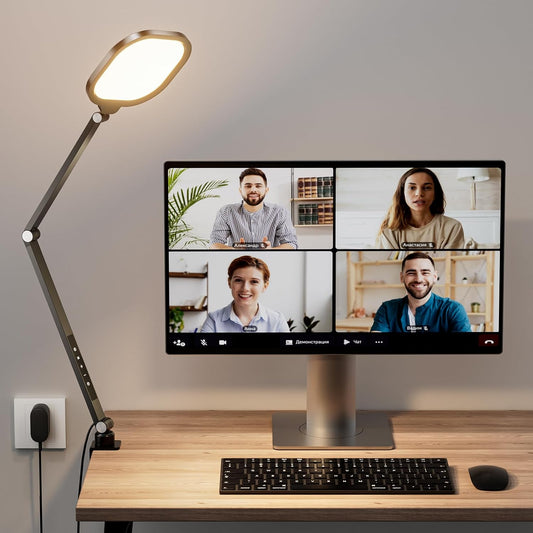Video Conference Light for Computer, Dimmable Zoom Lighting for Video Calls, Meeting, Laptop & Webcam, 15W Ring Light with C- Clamp,Swing Arm, Remote, Memory & Timer CRI >95