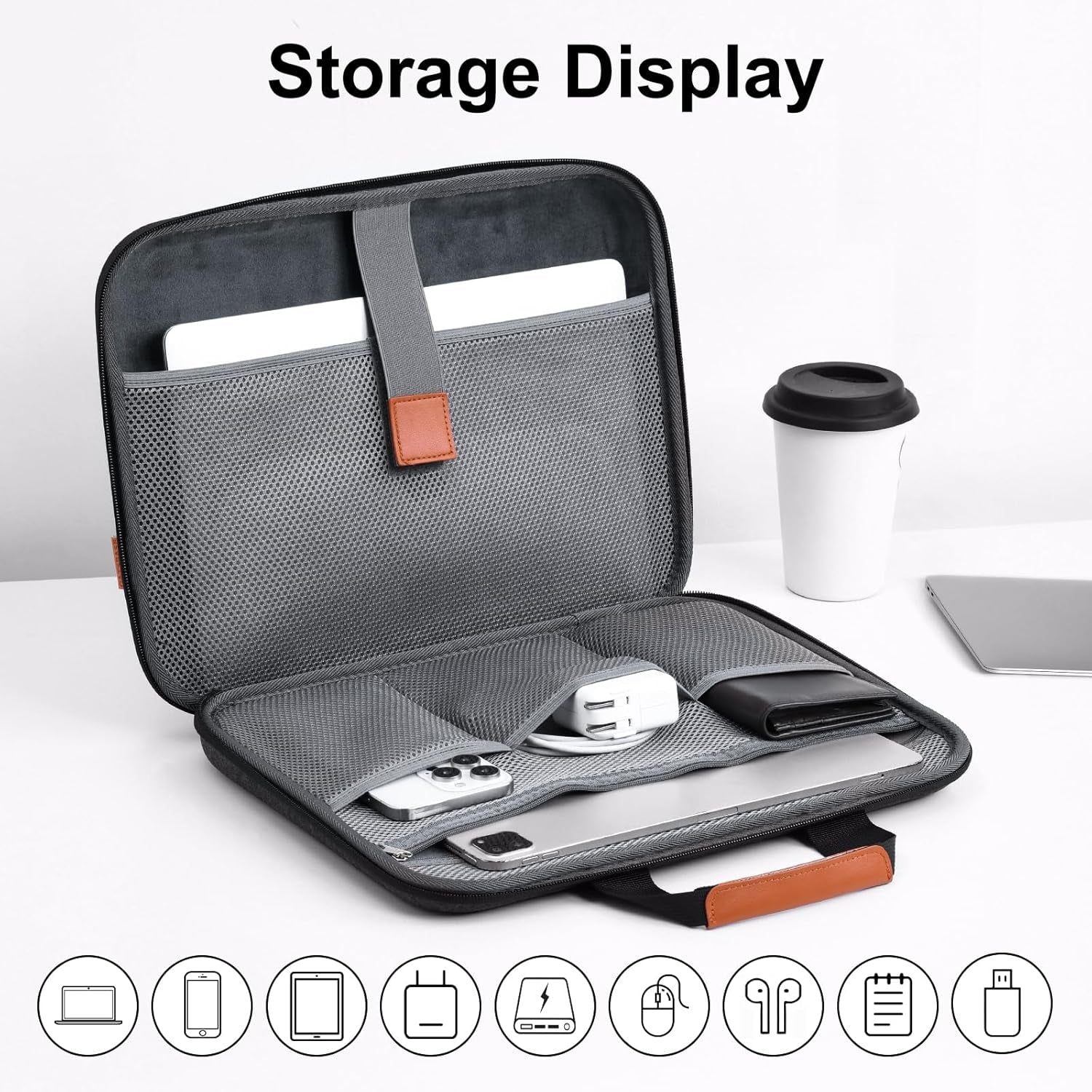 Laptop Case, Laptop Sleeve Bag 14 Inch, Water Resistant Computer Cases for Laptops, Multiple Lap Desk for Men Women, Compatible with Mackbook Air, Lenovo, HP, Dell, Asus Notebook (Dark Grey)