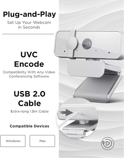HD 1080P Webcam (300 FHD) - Monitor Camera with 95° Wide Angle, 360° Rotation Pan & Tilt, Dual Microphones – Attachable Desktop Cam with Privacy Shutter for Remote Work, Streaming & Gaming