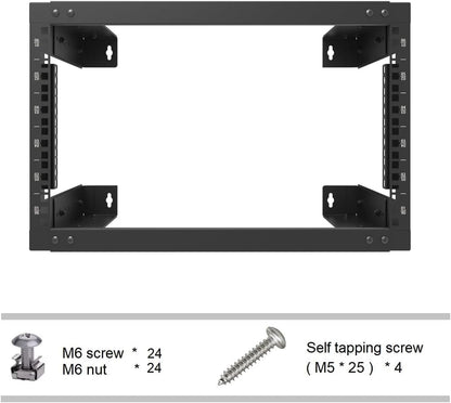 6U Wall Mount Open Frame Rack-19 Inch Server Equipment Rack- Adjustable Depth 13-18 Inches 2 Post Open Frame Cabinet- Black (6U13-18Ind)