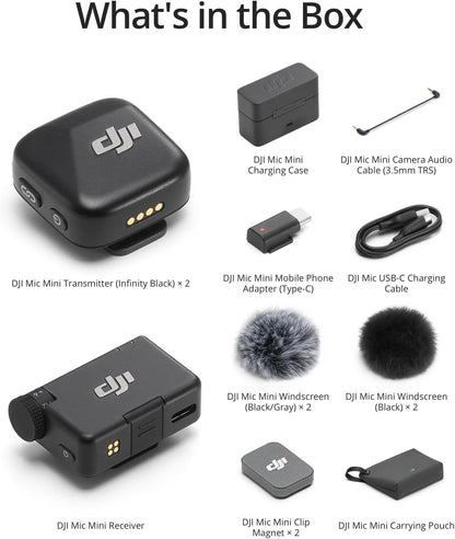 Mic Mini (2 TX + 1 RX + Charging Case), Wireless Microphone for Iphone/Camera/Android, Ultralight, Detail-Rich Audio, 48H Use, Noise Cancelling, Automatic Limiting, Vlog, Streaming