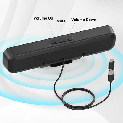 Computer Speakers for Desktop Pc, Monitor Speakers for Laptop,Pc Speakers with Loud Sound,Volume Control Easily Clamps to Monitors(Usb-C to USB Adapter Included) (Black)