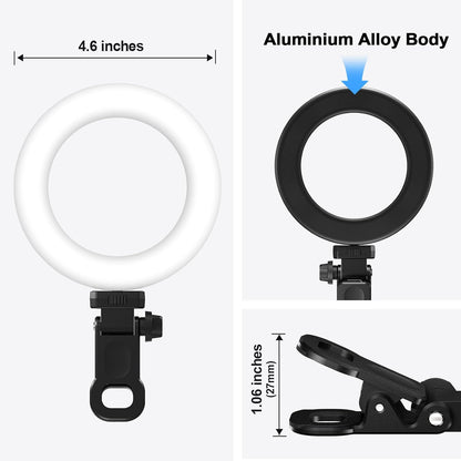 Clip-On Ring Light for Laptop Computer, Universal Phone/Tablet/Webcam Mount - Portable LED Light for Zoom Meetings, Live Streaming, Content Creation/Video Recording/Tiktok