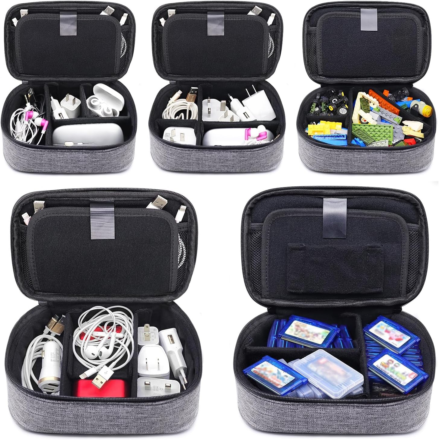 Electronics Cords Organizer Tech Accessories Storage Case Travel Small Carrying Bag for Charging Cables Adapter USB Plugs Power Cord Leads - Grey 1680D