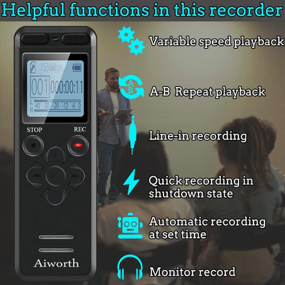 136GB Digital Voice Recorder Voice Activated Recorder for Lectures Meetings -  9860 Hours Sound Audio Recorder Dictaphone Recording Device with Playback,Mp3 Player,Password,Variable Speed.