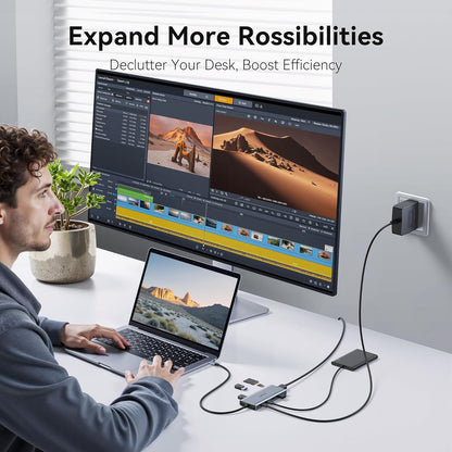 USB C Hub Multiport Adapter for Macbook Pro/Air, 9 in 1 USB C Dongle Dock Mac HDMI Adapter Compatible for Ipad Pro,Imac,Dell Xps,Thinkpad(4K@60Hz HDMI,SD/TF Card Reader,100W PD, 5 USB Ports)