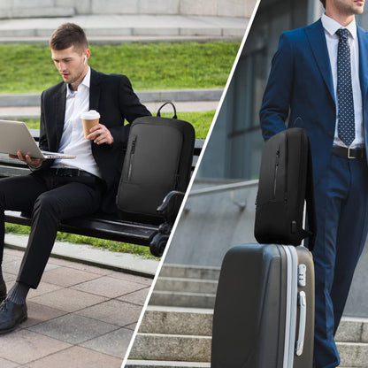 Backpack for Men Business Slim Backpack with USB Charger Computer Lightweight Anti-Theft Travel Backpacks 15.6 Inch Water Resistant Laptop Bag for Work Office College-Black