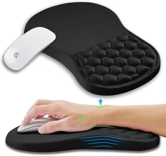 Ergonomic Mouse Pad Wrist Support with Memory Foam Massage Bulge, Carpal Tunnel Pain Relief Mousepad Wrist Rest for Mouse(12X8 Inch, Black)