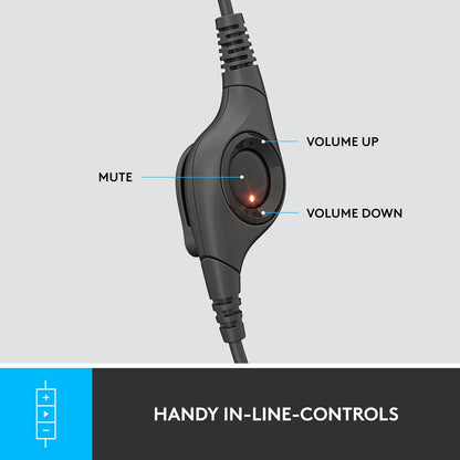 H390 Wired Headset for Pc/Laptop, Stereo Headphones with Noise Cancelling Microphone, USB-A, In-Line Controls for Video Meetings, Music, Gaming and beyond - Black