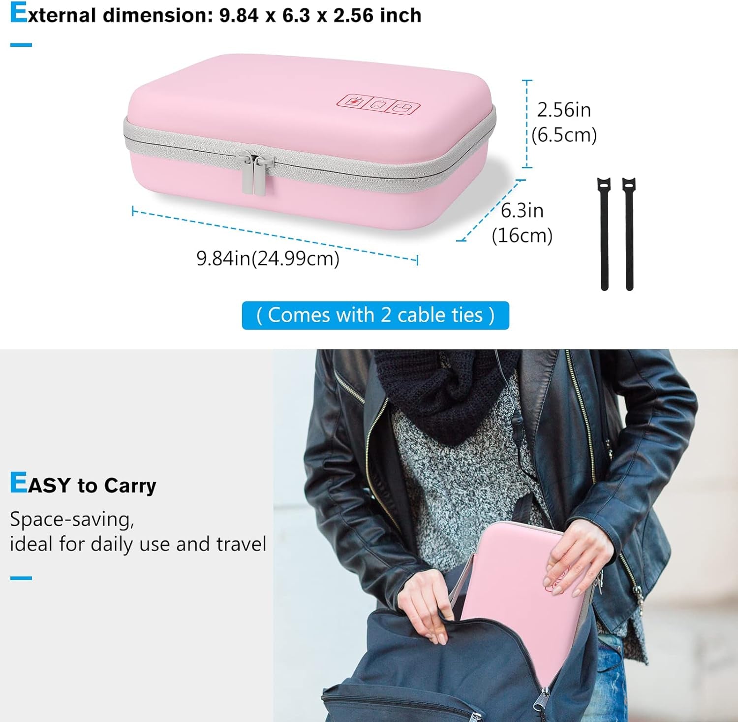 Hard Travel Electronic Organizer Case for Macbook Power Adapter Chargers Cables Power Bank Apple Magic Mouse Apple Pencil USB Flash Disk SD Card Small Portable Accessories Bag -L, Rosegold