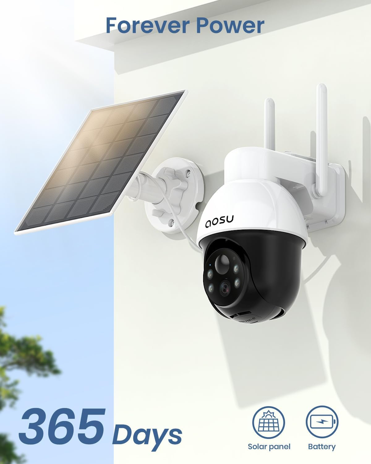 Solar Camera Security Outdoor - Security Cameras Wireless Outdoor with 360° Panoramic View, Human Auto Tracking, 2K Night Vision, Compatible with Alexa/Google Assistant (2 Pack)