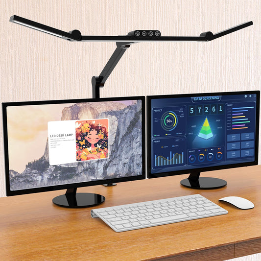 Led Desk Lamp with Clamp, Architect Desk Lamp for Home Office with Atmosphere Lighting, 24W Ultra Bright Auto Dimming Computer Light Stepless Dimming and Tempering LED Table Light