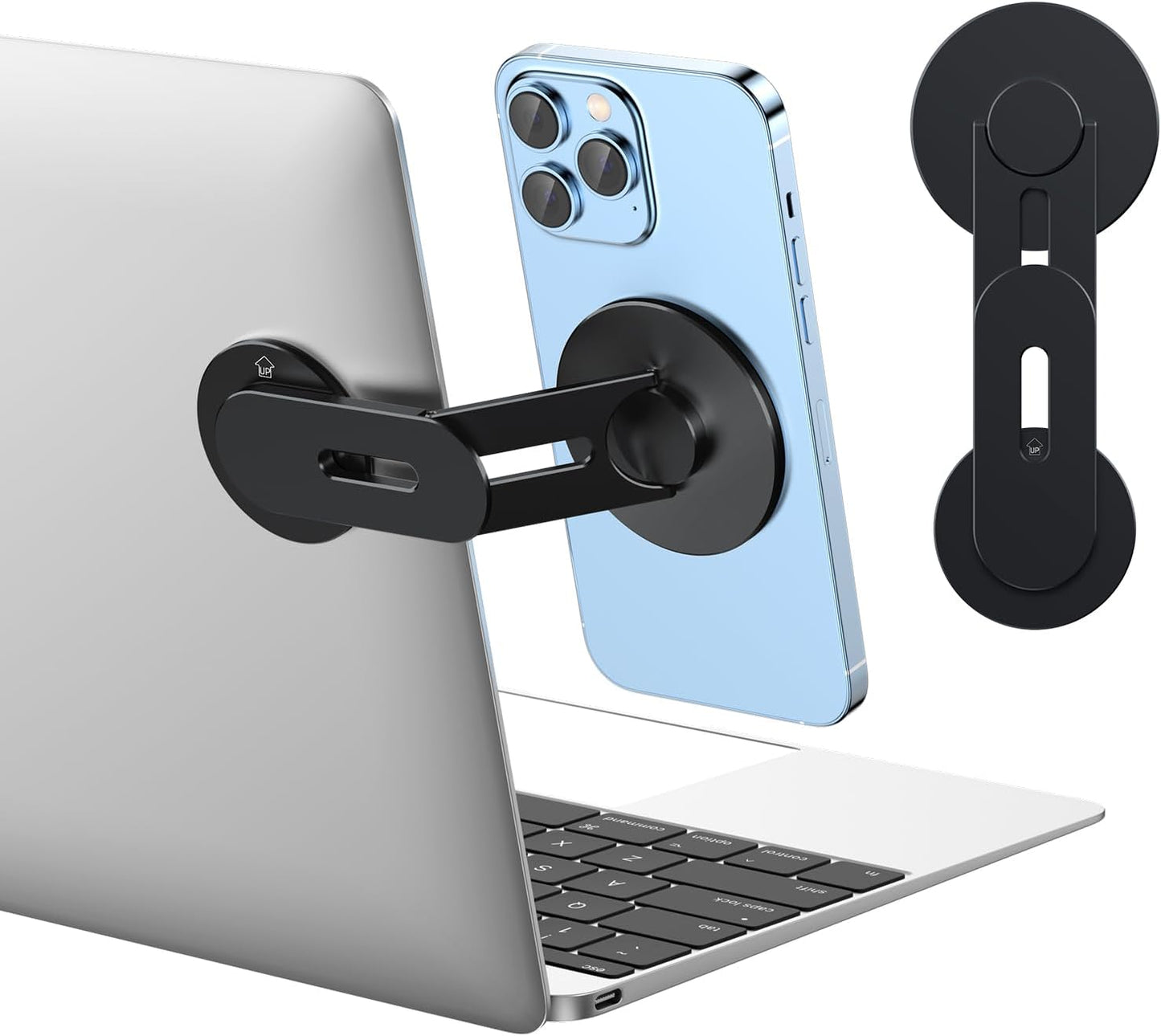 Magnetic Phone Holder for Laptop for Magsafe for Iphone 17/16/15/14/13/12 & All Phones, 180°Adjustable Phone Side Mount for Computer Monitor for Tesla, Desktop Cell Phone Bracket, Gray
