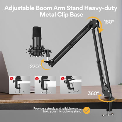 USB Microphone,  192Khz/24Bit Plug & Play PC Computer Podcast Condenser Cardioid Metal Mic Kit with Professional Sound Chipset for Recording, Gaming, Singing, Youtube (AU-A04)