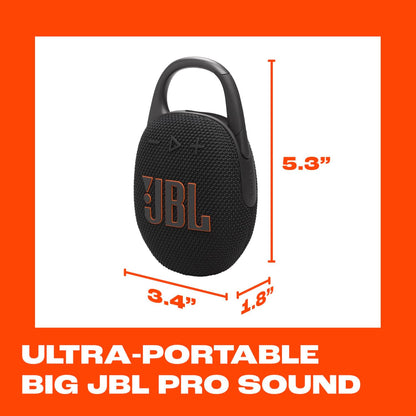 Clip 5 - Ultra-Portable, Waterproof & Dustproof Bluetooth Speaker, Big Pro Sound with Punchy Bass, Integrated Carabiner, up to 12 Hours of Play, Made in Part with Recycled Materials (Black)