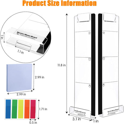 Monitor Memo Board, Multifunction 2Pcs Office Desk Accessories Sticky Note Holder, Acrylic Computer Screen Message Memo Board, Desk Accessories with Random Sticky Notes Office Decor Supplies