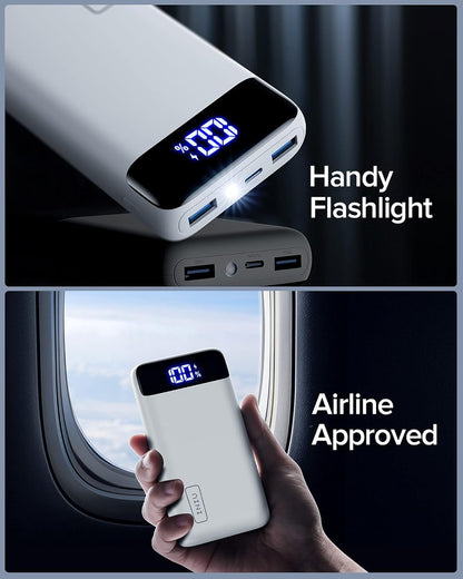 Portable Charger, 22.5W PD3.0 QC4.0 Fast Charging LED Display 20000Mah Power Bank, Tri-Outputs Battery Pack Compatible with Iphone 16 15 14 13 12 Pro Samsung S22 Google Ipad Tablet Etc