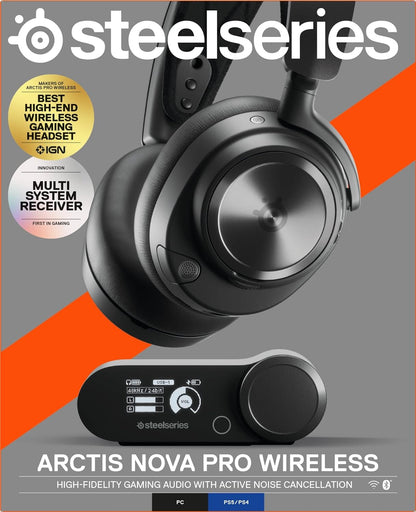 Arctis Nova Pro Wireless Multi-System Gaming Headset - Premium Hi-Fi Drivers - Active Noise Cancellation - Infinity Power System - Stealth Retractable Mic - PC, PS5/PS4, Switch, Mobile
