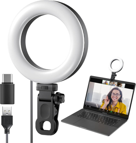 Ring Light Clip on Laptop Monitor, Webcam Light 10 Brightness Level Video Conference Lighting for Remote Working/Zoom Calls/Self Broadcasting/Live Streaming/Video Recording/Tiktok