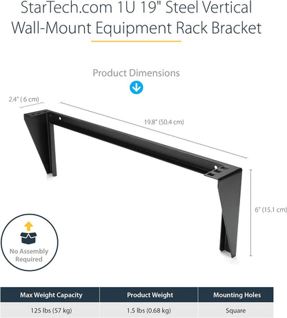 1U Wall Mount Patch Panel Bracket – 19 in – Steel - Vertical Mounting Bracket for Networking and Data Equipment, TAA (RK119WALLV)