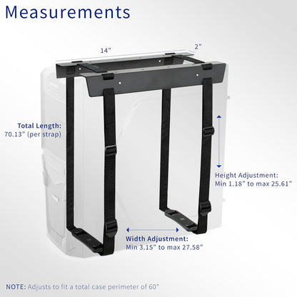 Under-Desk and Wall Mount PC Adjustable Strap and Steel Bracket Holder, Computer Case Carrier, Black, MOUNT-PC02S