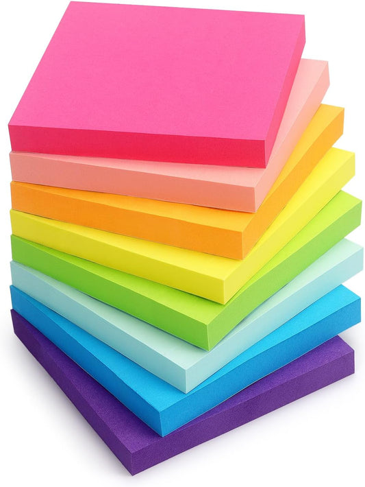 8 Pads Sticky Notes 3X3 Self-Stick Notes 8 Bright Multi Colors Purple Sticky Notes, 85 Sheet/Pad