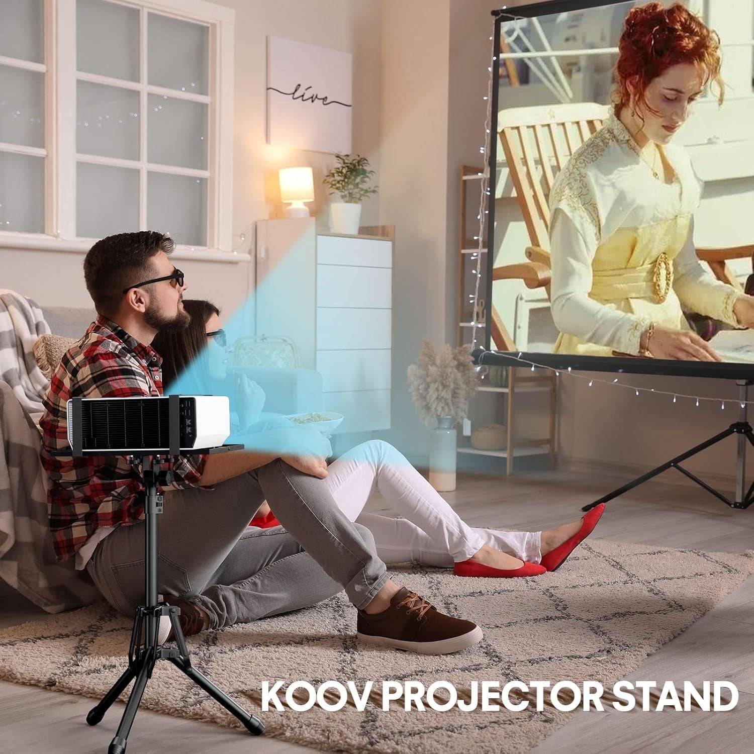 Projector Stand Adjustable Height 20" to 61", Foldable Projector Tripod Stand with Mouse Tray & Phone Holder, Portable Laptop Floor Stand for Office Home Stage Studio DJ Racks Podium Stand