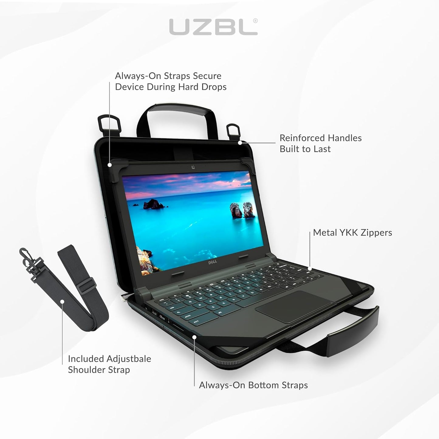 13-14 Inch Protective Always-On Chromebook Hard Case with Adjustable Shoulder Strap and Carrying Handles