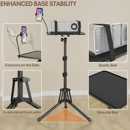Projector Stand Adjustable Height 20" to 61", Foldable Projector Tripod Stand with Mouse Tray & Phone Holder, Portable Laptop Floor Stand for Office Home Stage Studio DJ Racks Podium Stand