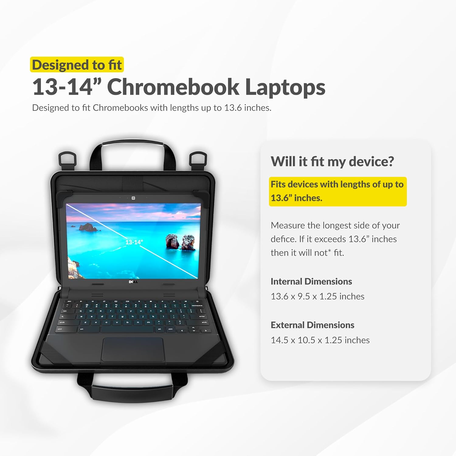 13-14 Inch Protective Always-On Chromebook Hard Case with Adjustable Shoulder Strap and Carrying Handles