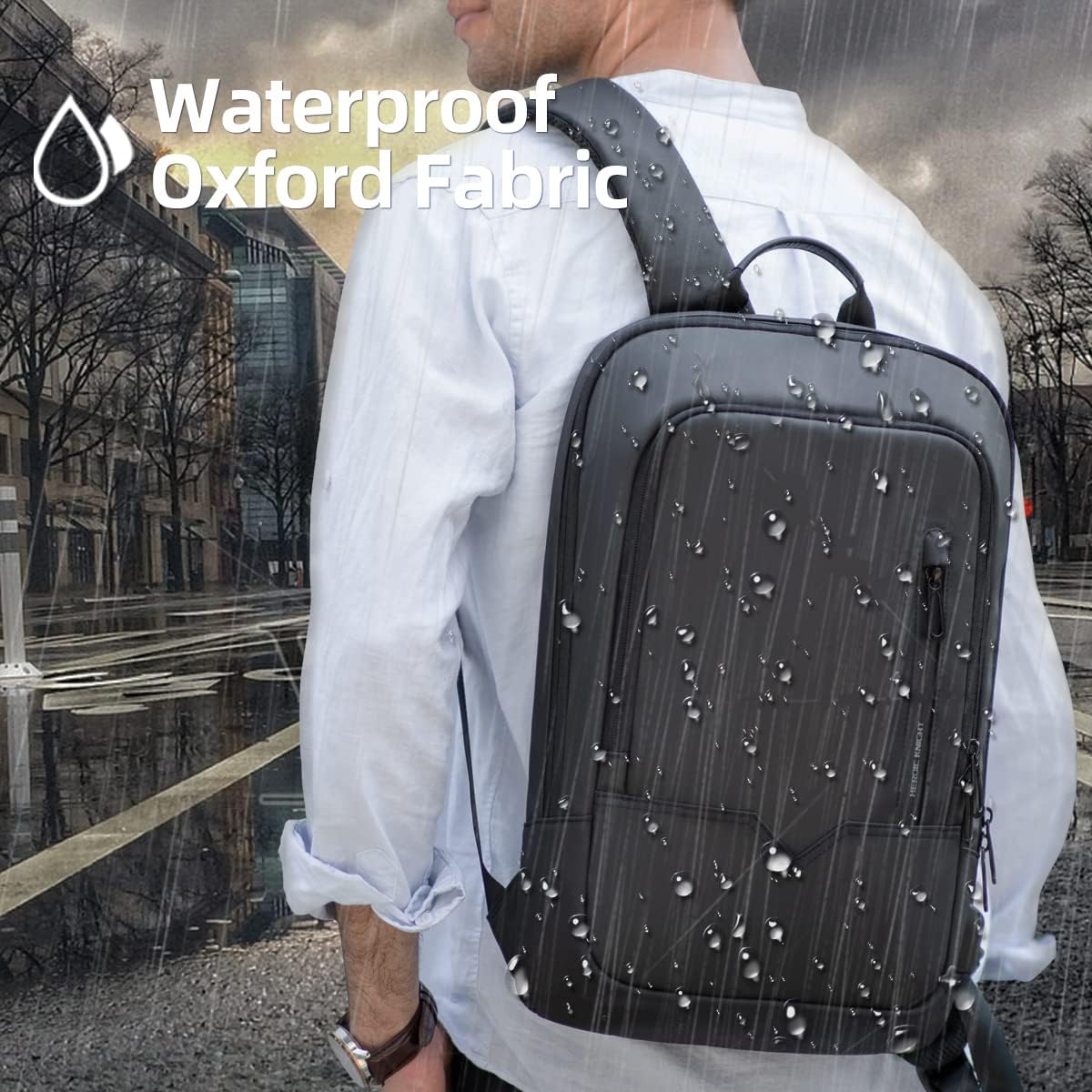 Backpack for Men Business Slim Backpack with USB Charger Computer Lightweight Anti-Theft Travel Backpacks 15.6 Inch Water Resistant Laptop Bag for Work Office College-Black