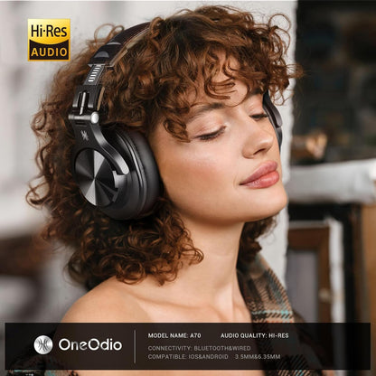 A70 Bluetooth over Ear Headphones, Wireless Headphones with 72H Playtime, Hi-Res, 3.5Mm/6.35Mm Wired Audio Jack for Studio Monitor & Mixing DJ Guitar AMP, Computer Laptop PC Tablet - Black