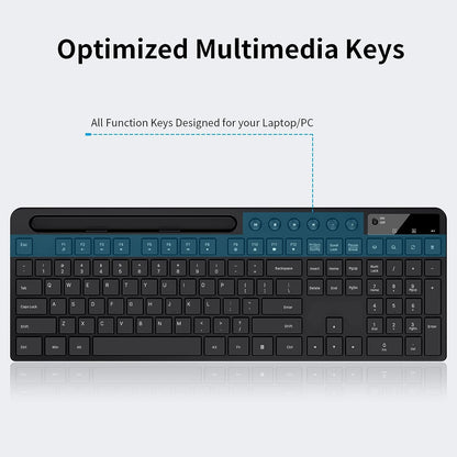 Wireless Keyboard and Mouse Combo,  2.4G Ergonomic Wireless Computer Keyboard with Phone Tablet Holder, Silent Mouse with 6 Button, Compatible with Macbook, Windows (Black)