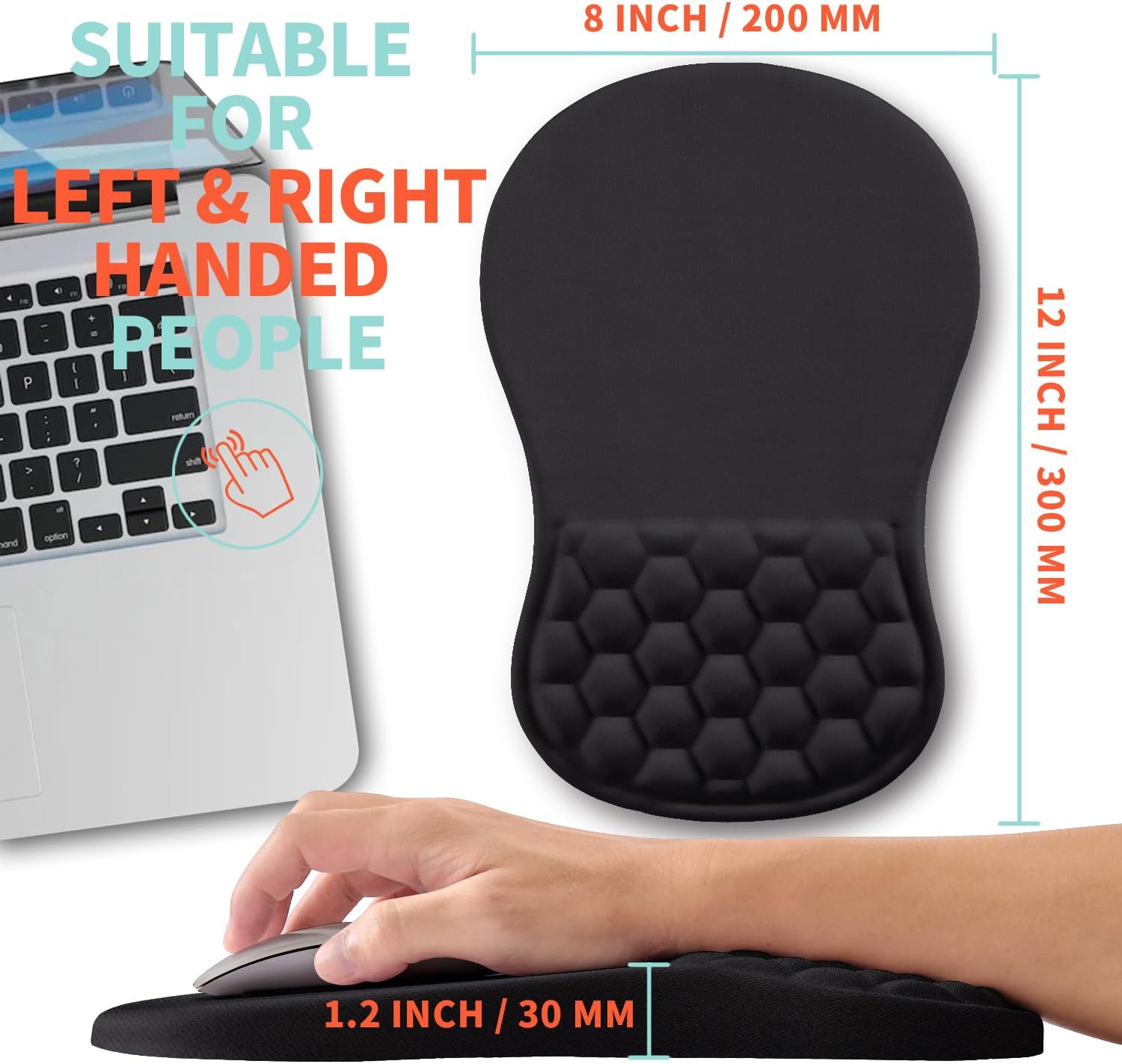 Ergonomic Mouse Pad Wrist Support with Memory Foam Massage Bulge, Carpal Tunnel Pain Relief Mousepad Wrist Rest for Mouse(12X8 Inch, Black)