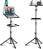 Projector Tripod Stand, 50” Laptop Stand with 2 Shelves for Projector, Ipad, DJ Equipment, Portable Adjustable Floor Stand with Gooseneck Phone Holder for Office, Home, Stage or Studio