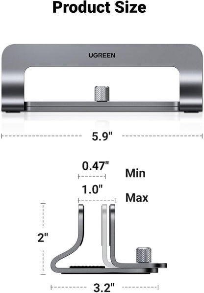 Vertical Laptop Stand Holder for Desk Compatible with Macbook Pro, Macbook Air Stand Vertical Aluminum Adjustable for up to 17.3 Inch Gaming Laptop, Gray