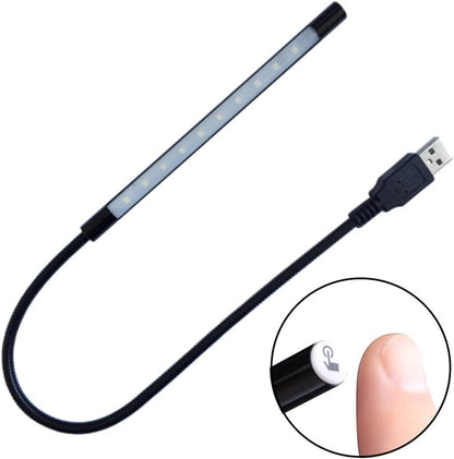 Keyboard Light Laptop Lamp USB LED 5V 1W 10 LED Long Gooseneck Touch Dimmer Lamp (Black)