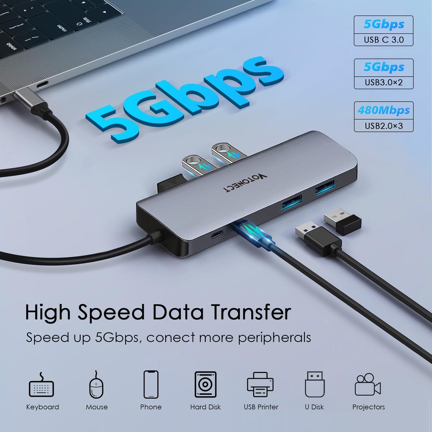 10-In-1 USB C Hub with 4K HDMI Adapter, SD/TF Card Reader, 100W PD Charging, 2 USB 3.0 Ports, and 2 USB 2.0 Ports for Macbook Pro/Air, Dell XPS, Lenovo Thinkpad, Etc.