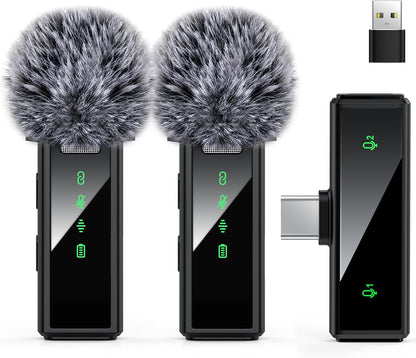 USB C Wireless Lavalier Microphone for Android, PC, Laptop, Iphone 15/16, USB Microphone with Noise Cancellation, Lapel Mic Wireless for Video Recording, Vlog, Youtube, Tiktok