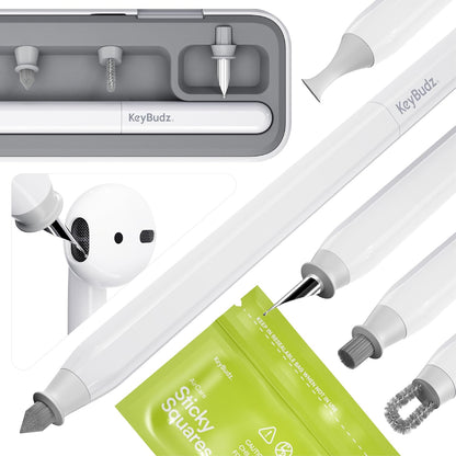 Air Care 2.0 Airpods Cleaning Kit - Patented Multi-Tool Cleaner with Interchangeable Brush Tips for Airpods, Iphone and Apple Devices with Sticky Squares Putty, Hard Case and Travel Pouch