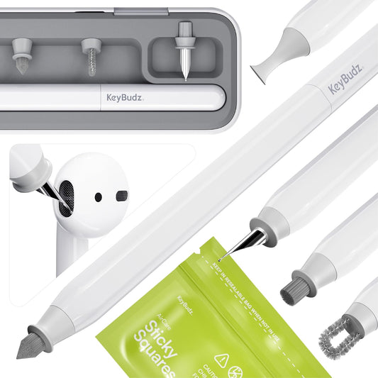 Air Care 2.0 Airpods Cleaning Kit - Patented Multi-Tool Cleaner with Interchangeable Brush Tips for Airpods, Iphone and Apple Devices with Sticky Squares Putty, Hard Case and Travel Pouch