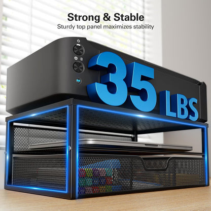 2 Tier Monitor Stand, Metal Monitor Riser with Storage, Computer Desk Organizer with Drawer for Laptop, Computer, PC, Black