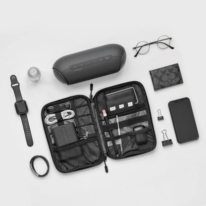Electronics Travel Organizer Case, Tech Accessories Cord Storage Bag for Phone, Power Bank, SD Card, Cables, Black