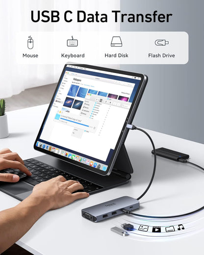 USB C Docking Station Dual HDMI Monitor Adapter, Selore USB C Hub 3 Monitors Adapter with Dual HDMI, Displayport, VGA, 100W PD Charging, 3USB 2.0 Ports Adapter for Dell XPS, HP, Lenovo, Etc