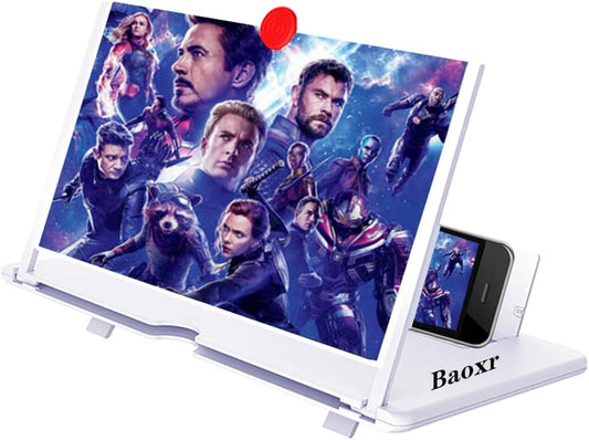 3D Screen Magnifier Amplifier, HD Amplifier Projector for Movies, Videos and Games. Foldable Phone Stand with Screen Amplifier for All Smartphones (White)