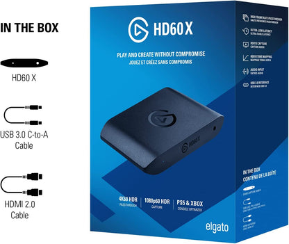 HD60 X - Stream and Record in 1080P60 HDR10 or 4K30 with Ultra-Low Latency on Ps5/Pro, Ps4/Pro, Xbox Series X/S, Xbox One X/S, in OBS and More, Works with PC and Mac