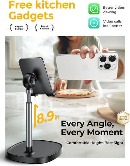 Cell Phone Stand Adjustable for Iphone Phone Holder for Desk, Office Desk Accessories PC Gaming Gifts for Her Kitchen Gadgets Clearance Essentials Fit Otterbox Case Switch Ipad Air Tablet 4-10In
