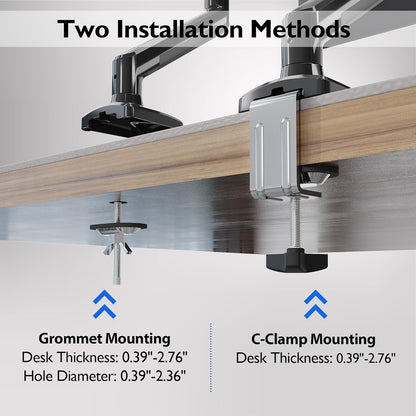 Single Monitor Desk Mount, 13 to 34 Inch Gas Spring Monitor Arm, Adjustable Stand, VESA Mount with Clamp and Grommet Base, Fits 6.6 to 19.8Lbs LCD Computer Monitors, Cable Management, Black